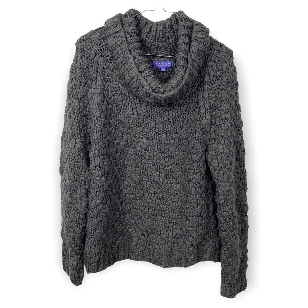 Vivienne Tam Chunky Gray Cowl Neck Sweater
